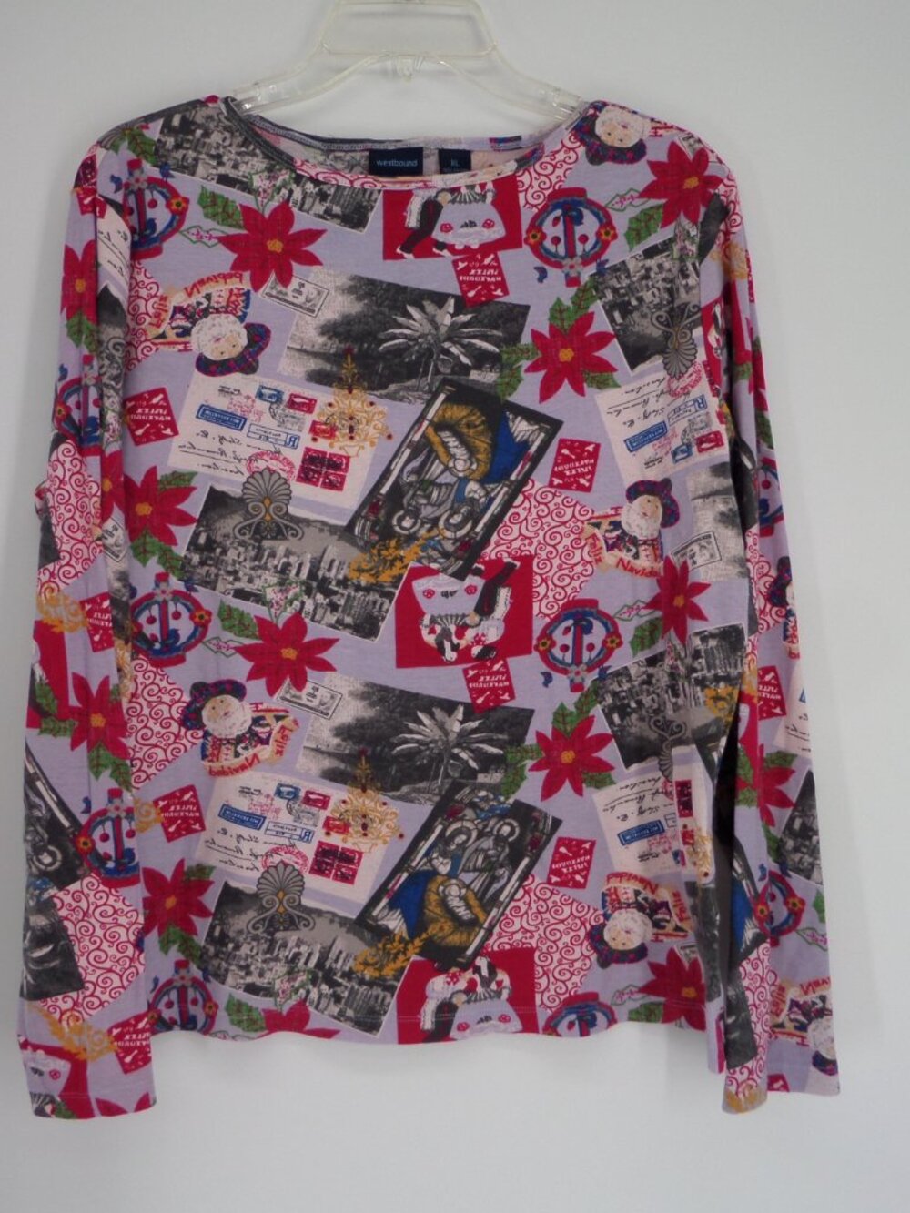 Westbound Women's Christmas Print Long Sleeve Tee Multi Color Size XL